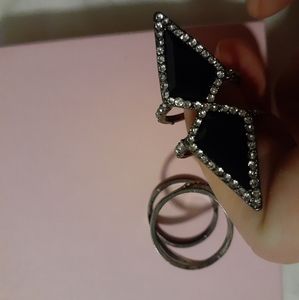 Goth geometric black onyx ring set